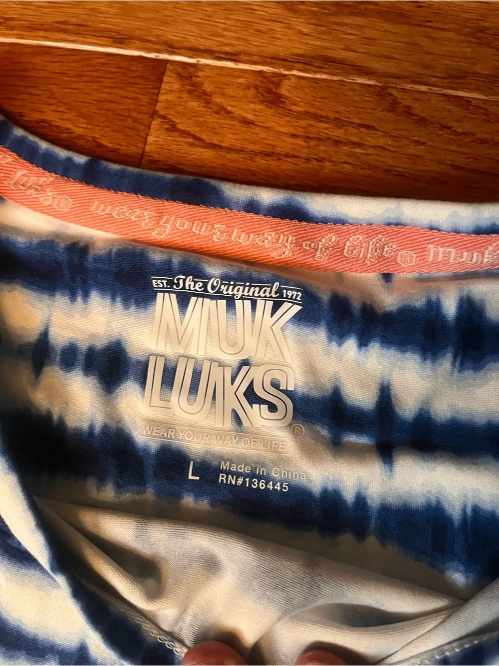 Muk Luks womens Blue & White Tie-Dye Short Sleeve Dress Size L